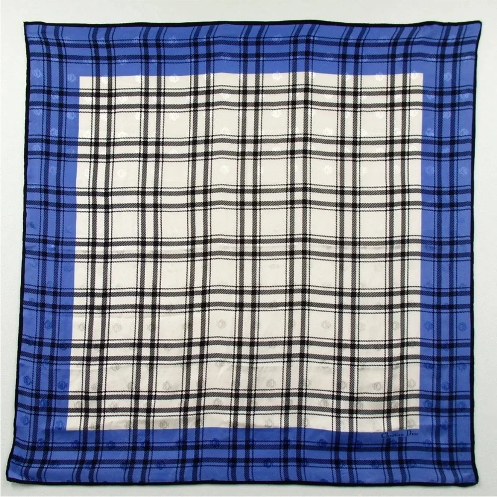 Dior Blue and Black Checkered Scarf